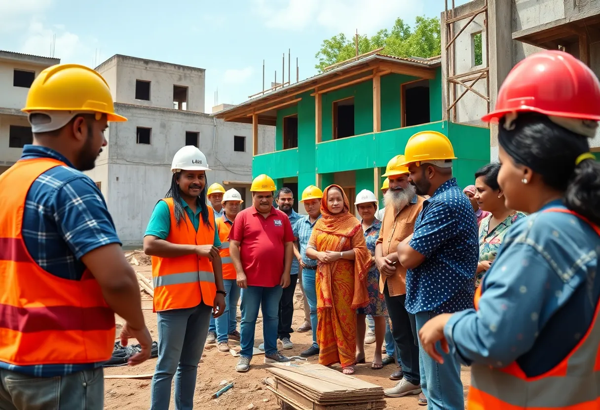 Construction workers collaborating on a community-driven project