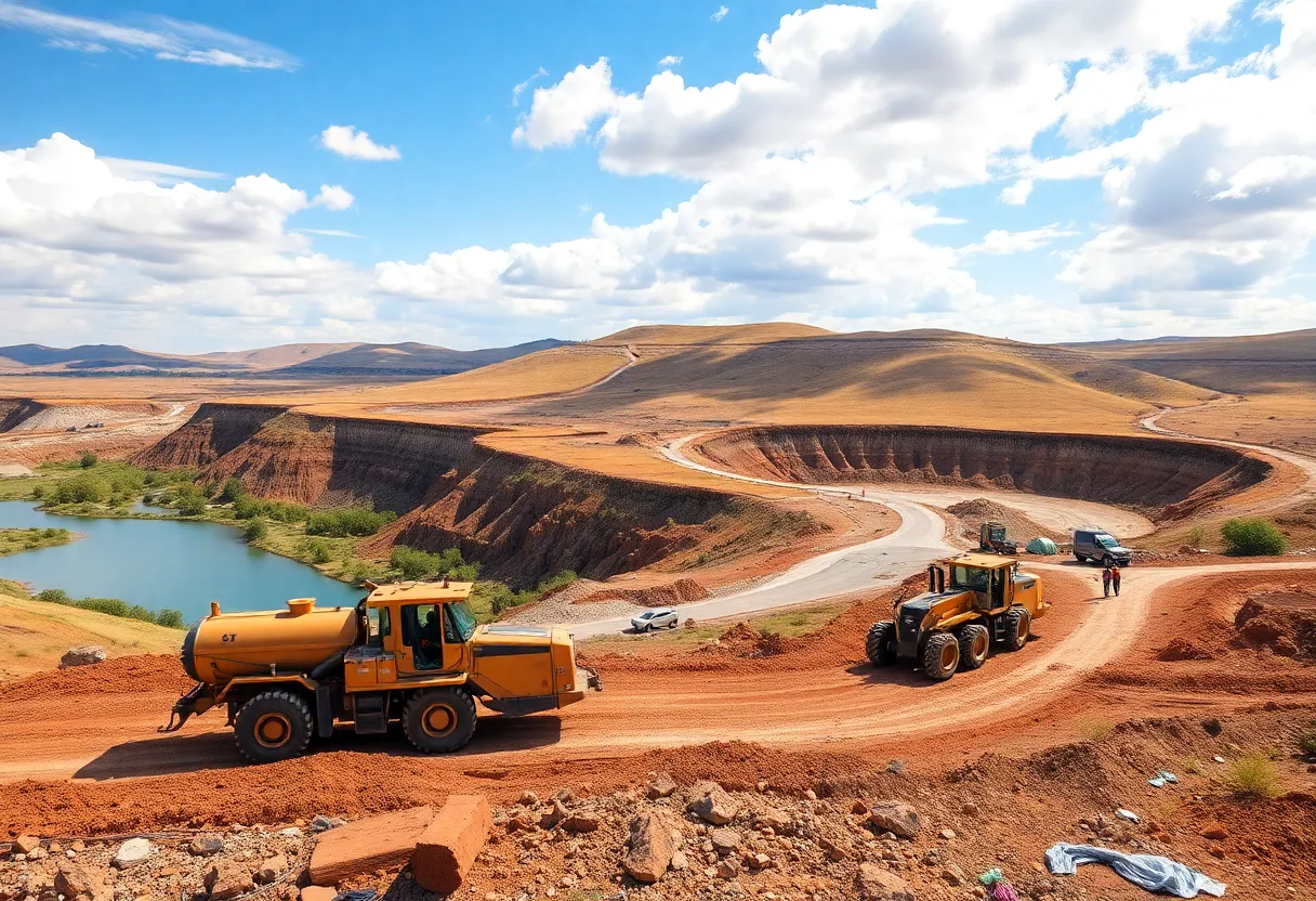 Construction progress on the Sites Reservoir Project site with machinery and environmental elements.