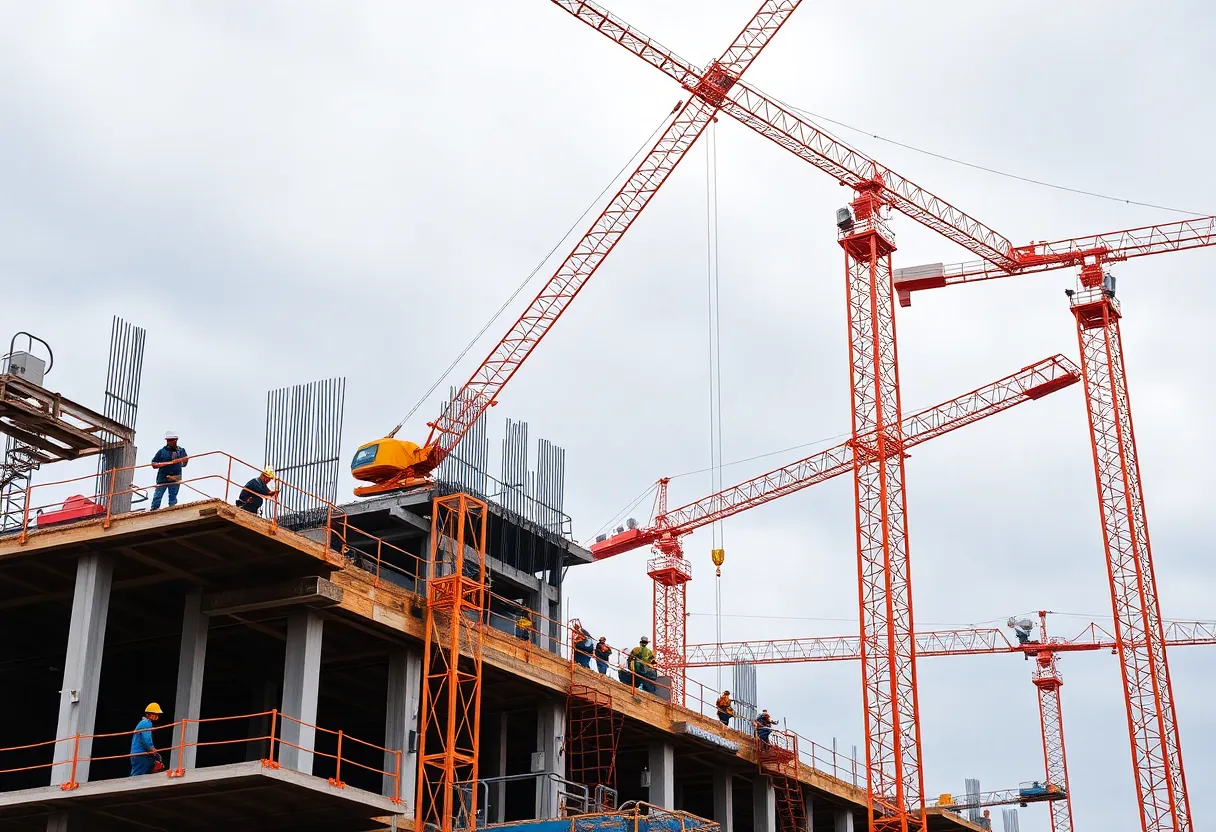 Workers operating on a Skanska construction site